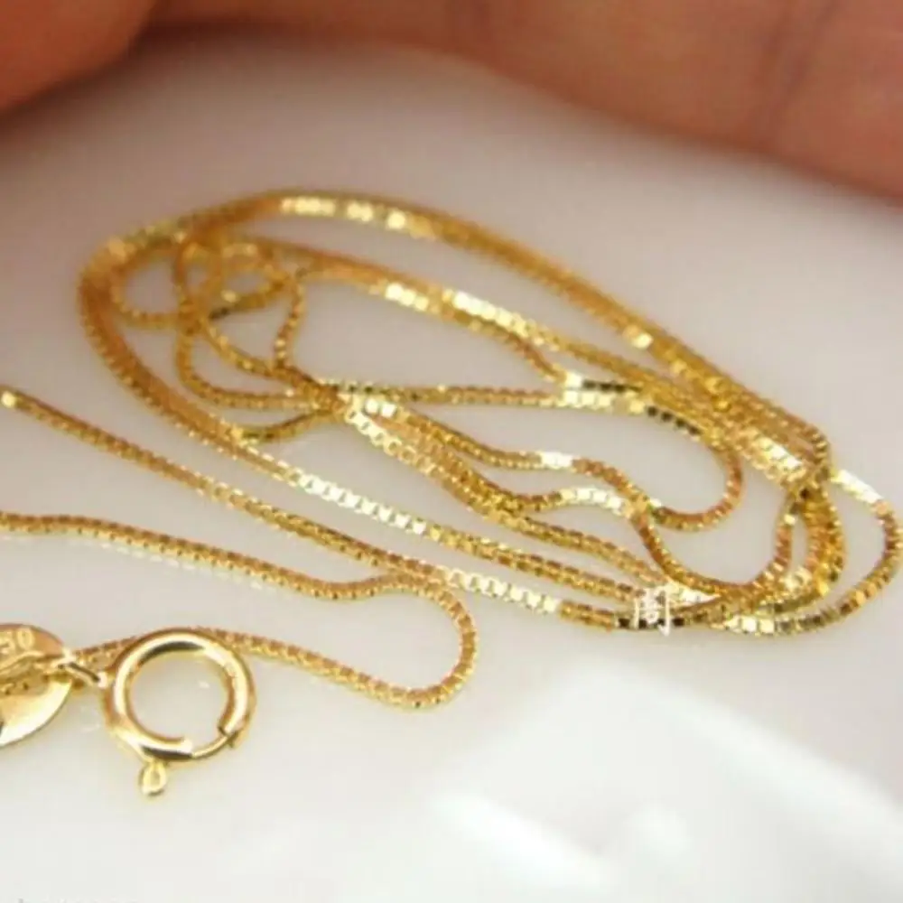 Настоящая 18k цепочка из желтого золота Женская удача 0.5mmW коробка звено цепи ожерелье
