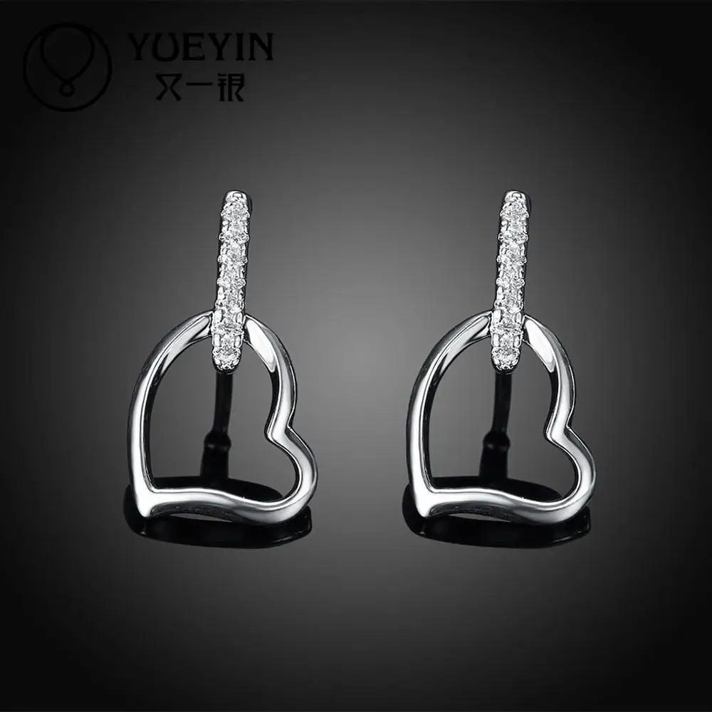 Дропшиппинг серебряные серьги с инкрустированными кристаллами в форме сердца