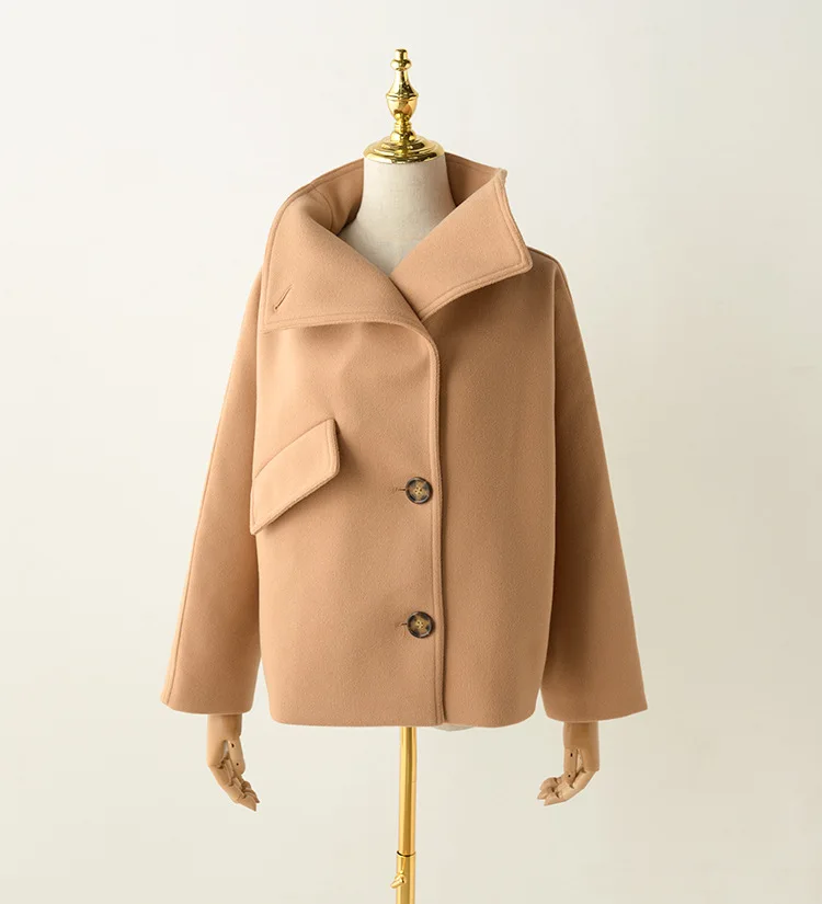 Зимнее женское Шерстяное Пальто, короткое пальто, длинное пальто с высоким воротником, женские пальто