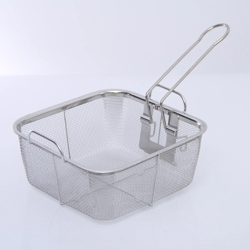 

French Fries Mini Hanging Portable Square With Handle Chips Stainless Steel Mesh Tool Cooking Kitchen Non Stick Frying Basket