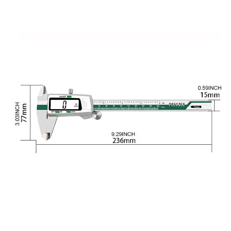 

150mm Digital Vernier Caliper Stainless Steel LCD mm/in/F Electronimic Gauge
