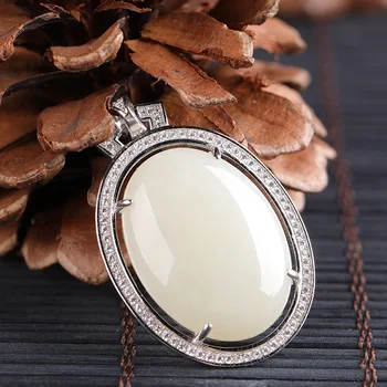 

restoring ancient ways is pure silver big egg white jade sautoir inlaid natural 925 certificates of hetian jade pendant