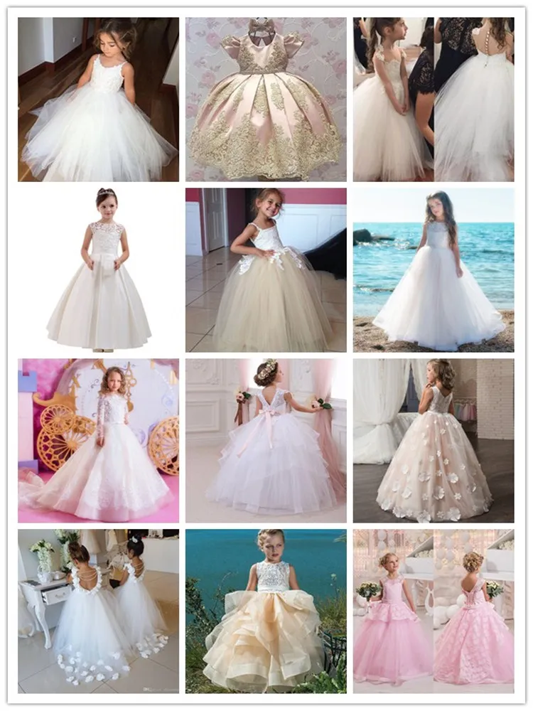 Fashion Flower Girl Dresses Lace Appliqué Sleeveless Tulle Girls Appliques Girl Prom Gowns First Holy Communion Dresses