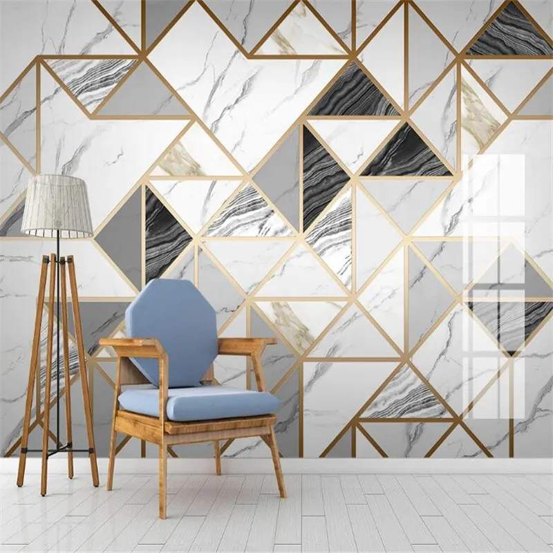 

Large 3D wallpaper mural custom geometric marble jazz white living room TV background wallpaper mural