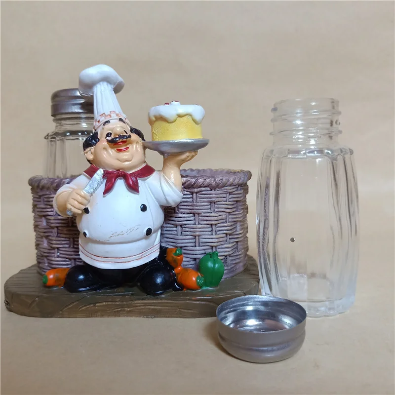 

Chef Man Cook Pepper Condiment Bottle Kitchen Accessory Tools Model Stand Statue Crafts Miniature Figurine Wedding Gifts TTBD85