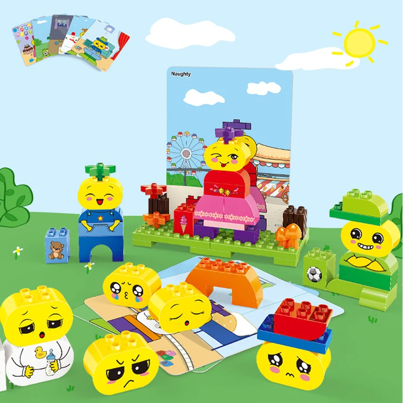 

63pcs Large Particles Expression Dolls Brick Early Education Toy Emotional Cognition Building Blocks for Children Gifts