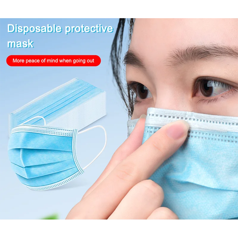 

DISPOSABLE FACE MASK 50Pcs/Pack 3-Ply Nonwoven Disposable Elastic Mouth Soft Breathable Personal Face Mask