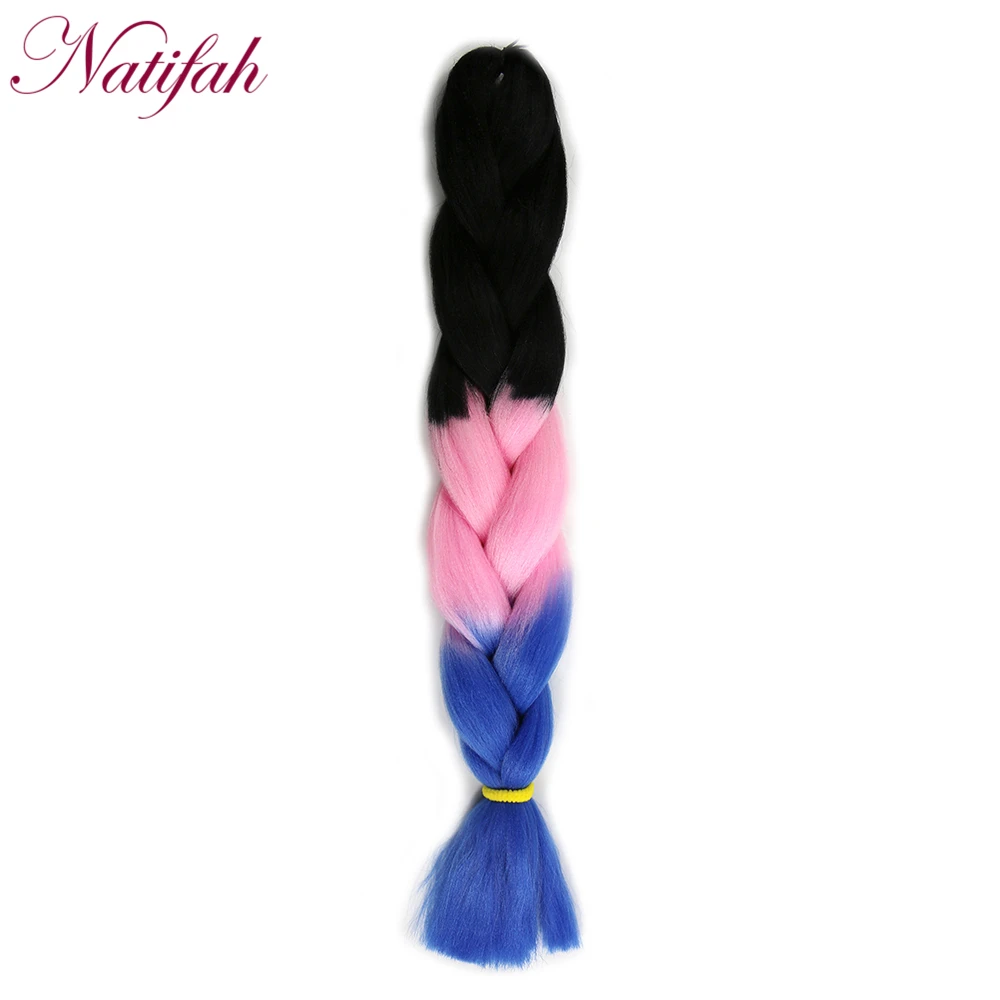 Natifah, Омбре, косички для наращивания, огромные волосы, 24 дюйма, огромные, вязанные крючком косички, синтетическая прическа, 100 г/шт., чистый блонд, розовый