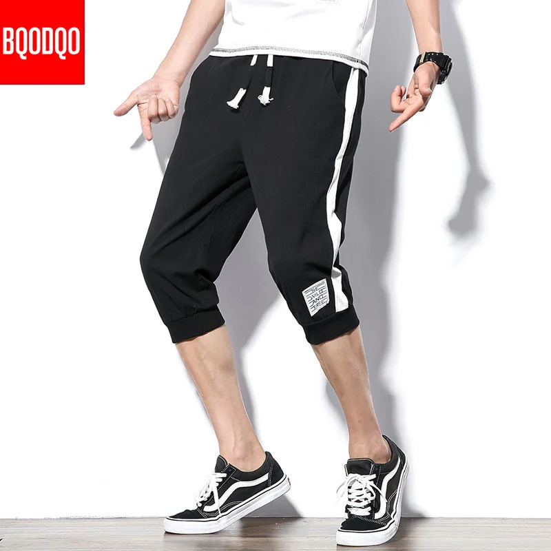 Черный хлопок доска для фитнеса повседневные шорты мужские синие мешковатые хип-хоп шаровары шорты мужские модные повседневные укороченные брюки на шнурке