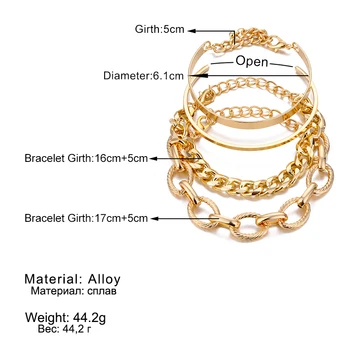 Heavy Metal Big Thick Chain Bracelet Set Women Retro Geometric Metal Twist Chain Bangles Bracelet Fashion Jewelry 6