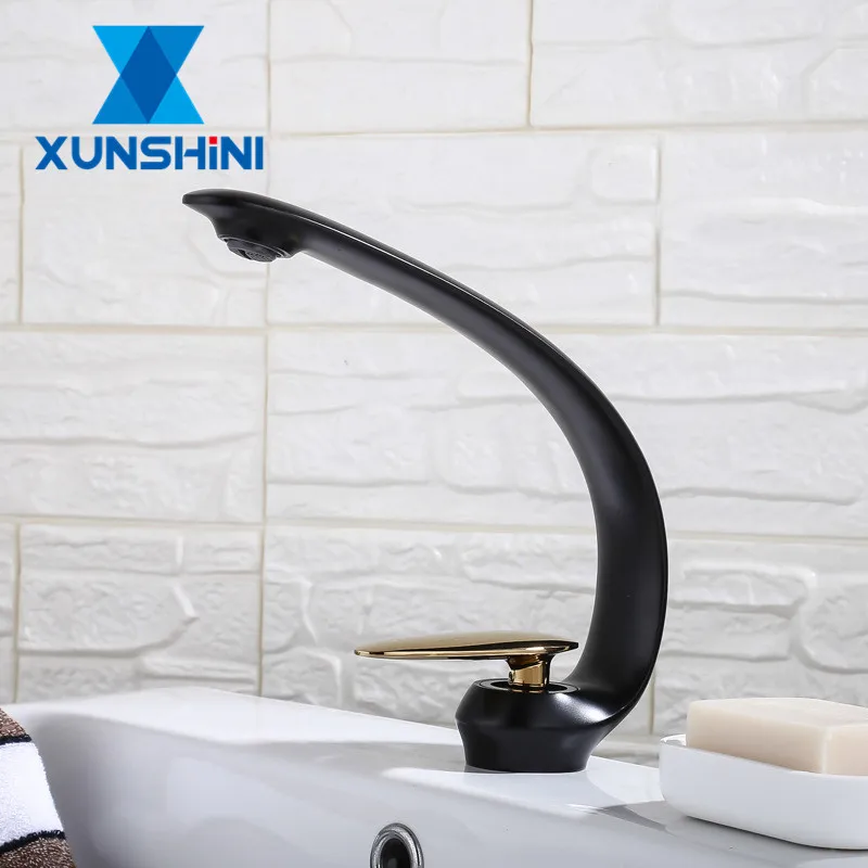 

XUNSHINI Elegant Basin Faucet Brass Washbasin Faucet Single Handle Single Hole Crane Cold and Hot Water Mixer Tap Deck Mounted