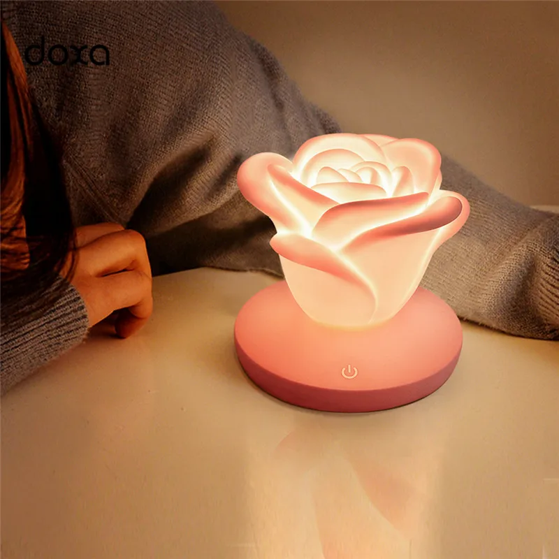 

LED Night Lights Creative Mini Romantic Rose USB Charging Bedside Lamparas GY305 3 Modes Dimming Silicone LED Atmosphere Lamps