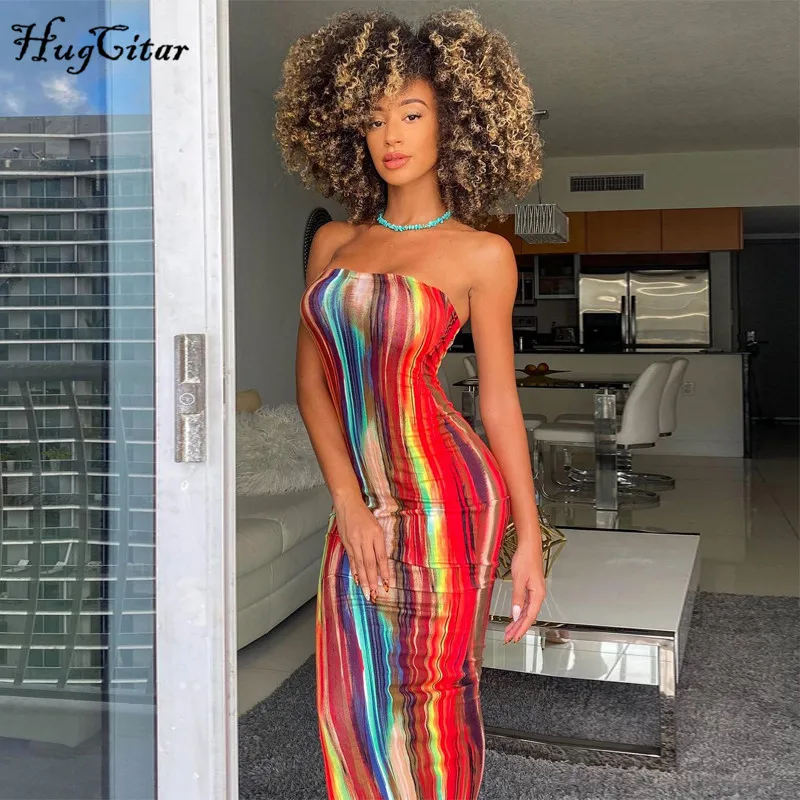 Hugcitar-Vestido largo ajustado sin mangas con cuello de barco para mujer, ropa de calle sexi informal, primavera y verano, 2021