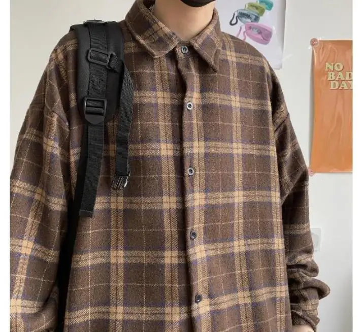 Korean Clothes Retro Thick Woolen Plaid 