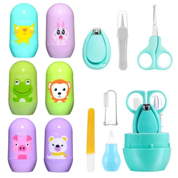

6PCS Baby Care Kit with Safety Scissors Nail File Clippers Tweezers Finger Toothbrush Nasal Aspirator Storage Box for Infants