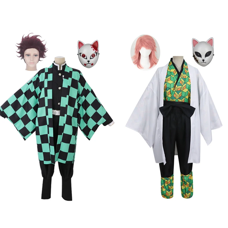 Demon Slayer Kimetsu no Yaiba Kamado Tanjirou Sabito полный набор маска для косплея парик Хэллоуин