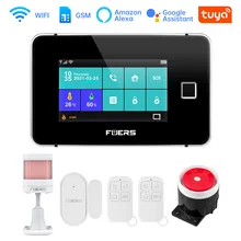 Tuya 433MHZ WIFI GSM Smart Security Alarm System With Fingerprint Arming 4.3inch TFT Touch Screen App Control Wireless Alarm Kit