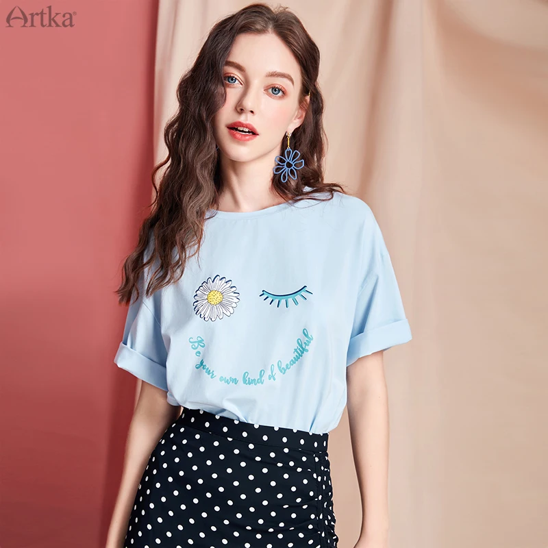 Женская футболка с короткими рукавами ARTKA Повседневная круглым вырезом и принтом