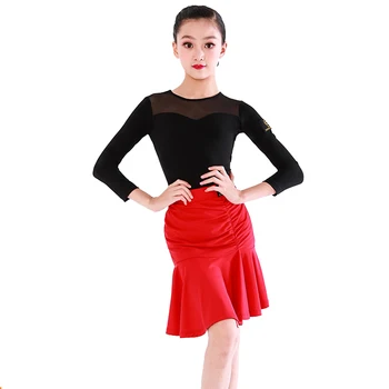 

Children Latin Dance Tops For Girls Dancing Practice Clothes Black Long Sleeve Tops Latin Ballroom Dancewear Latin Tops BL3041