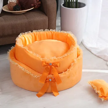 

Pet Supplies Lace Princess Cat and Dog Sofa Bed Warmth Four Seasons Universal Bowknot Cute Bed Cushion Multi-color Optional