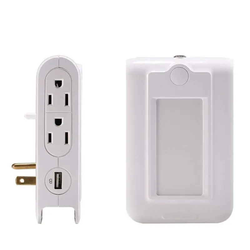 Настенное зарядное устройство с 4 выходами переменного тока, двумя портами usb для зарядки в сумерках, защищенное от перенапряжения, розетка с удлинителем на рассвет, светодиодный ночник