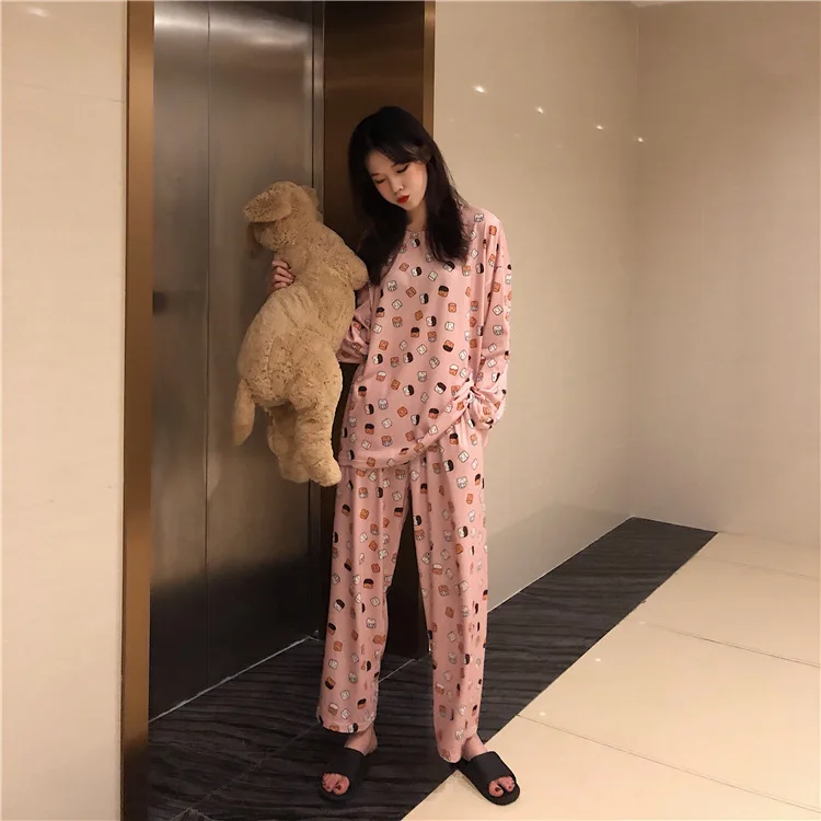 

Bean Paste Small Avatar Long-sleeve Suit Qmilch Comfortable Spring And Autumn Pajamas Women's Thin Large Size Long Sleeve Two-Pi