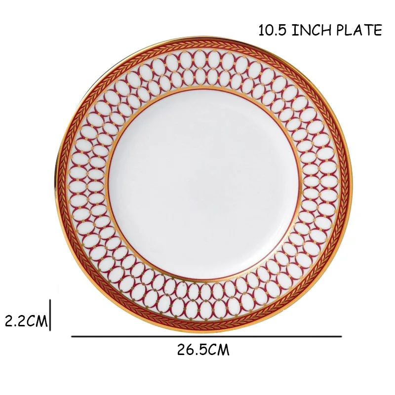 Европейский стиль, элегантная красная керамика S, чайная тарелка, обеденная тарелка, чайная чашка, блюдце из костяного фарфора, семейная посуда, рождественские подарки, 1 шт - Цвет: 10.5 inch plate