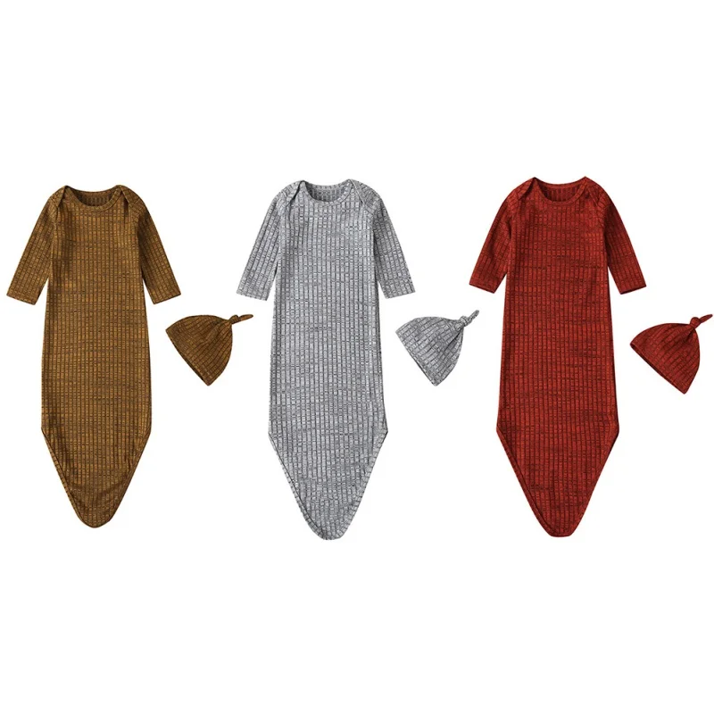 Спальный мешок с длинными рукавами; пижамы с защитой от ударов; хлопковая одноцветная шапка для маленьких мальчиков и девочек; Новинка