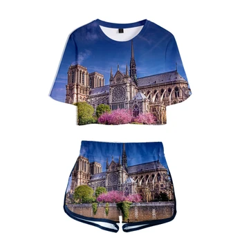 

2019 Notre Dame de Paris Women Sets New Album Oversize Navel short sleeve and Short Pants O-neck Summer Set XXS-2XL