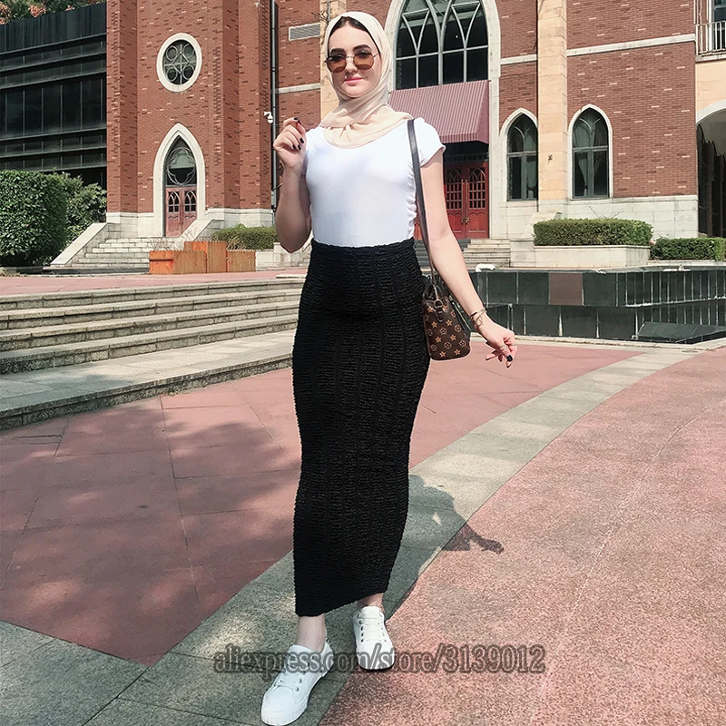 Winter Faldas Mujer Moda Abaya muslim Knitted High Waist Maxi Pencil Long Skirt Jupe Longue Femme Skirts Womens Clothing