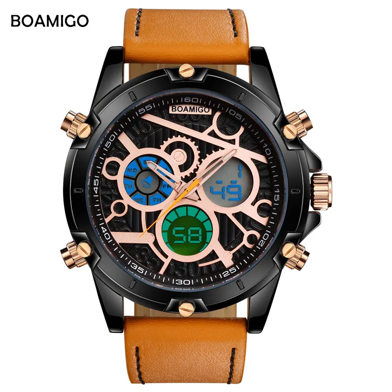 

BOAMIGO Brand Sports Business watches for Man LED Military Digital analog Quartz Chronograph sport Waterproof watch часы