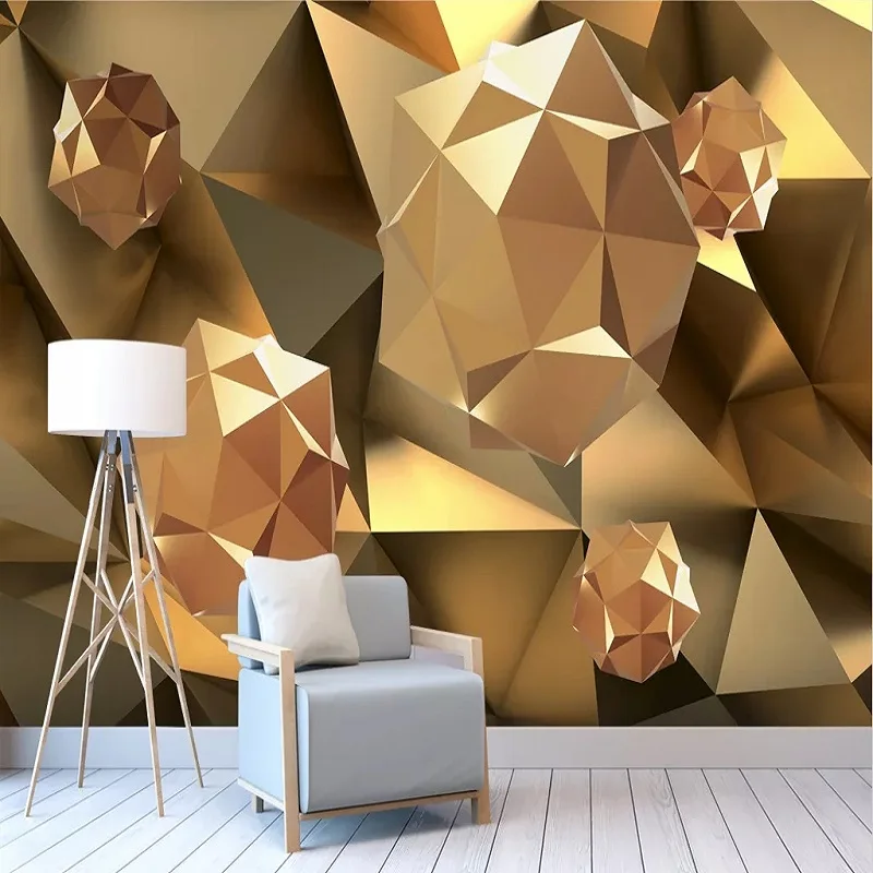 

Custom large mural 3D wallpaper Modern creative 3D expansion space golden yellow geometric TV back wall decor deep 5D embossed