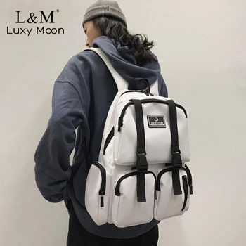 

Street Fashion Multiple Pocket Buckle Men Backpack 2020 Shoulder Bag Male Large Travel Backpacks Women Couples School Bag XA7HT