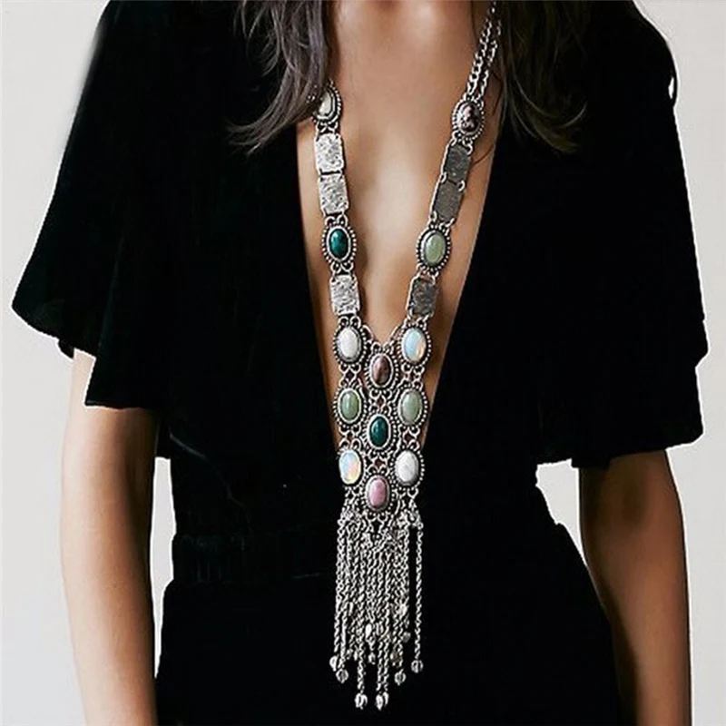 Женское Ожерелье с натуральным камнем Boho 70 см цепочка богемное ожерелье