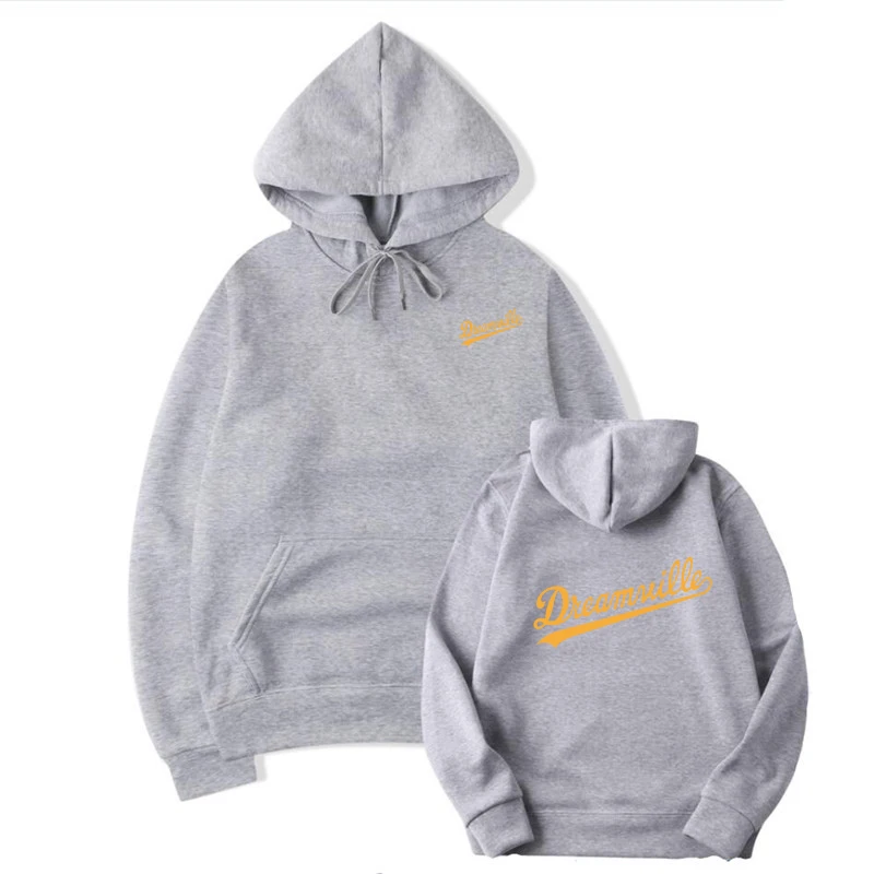 gray Толстовки с капюшоном Novos Homens хип-хоп DREAMVILLE J Cole Logotipo Com Capuz Carta Presa J Cole Com Capuz Inverno толстовки do Velo Dos - Цвет: gray