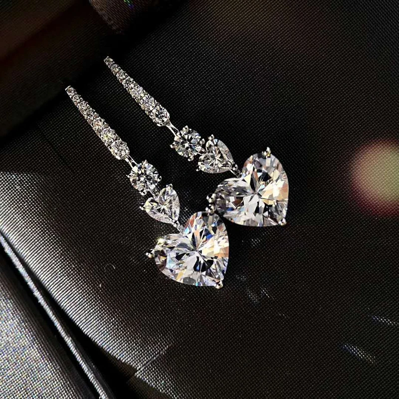 OEVAS 100% 925 Sterling Silver 2 Carat Heart High Carbon Diamond Drop Earrings For Women Sparkling Wedding Party Fine Jewelry