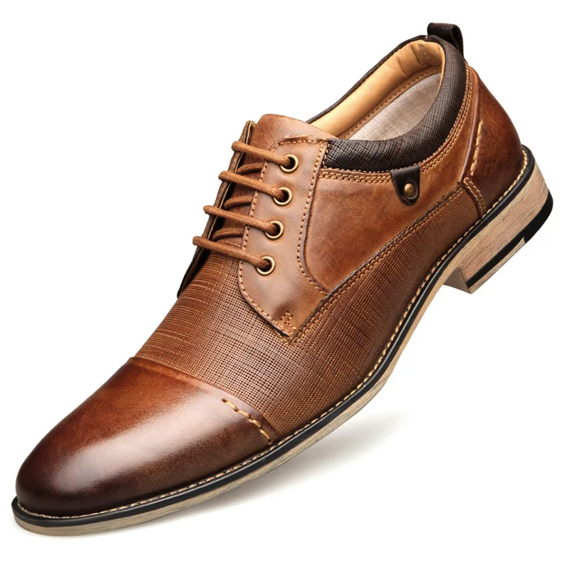 Merkmak Genuine Leather Men Dress Shoes Man Business Spring Autumn Male Lace-up Casual Men's Shoes Formal Big size 40-50 Flat