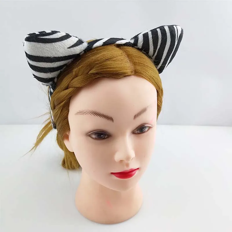 Kids Adult Cartoon Animal Zebra Ear Headband Headwear Tail Tie Birthday Party Cosplay Costume Halloween Christmas Props Carnival