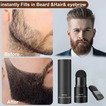 Men Beard Growth Kit Filler Beard Filling Powder Stamp Waterproof Mustache Repair Enhancer Shaping Stamp Black/Dark Brown