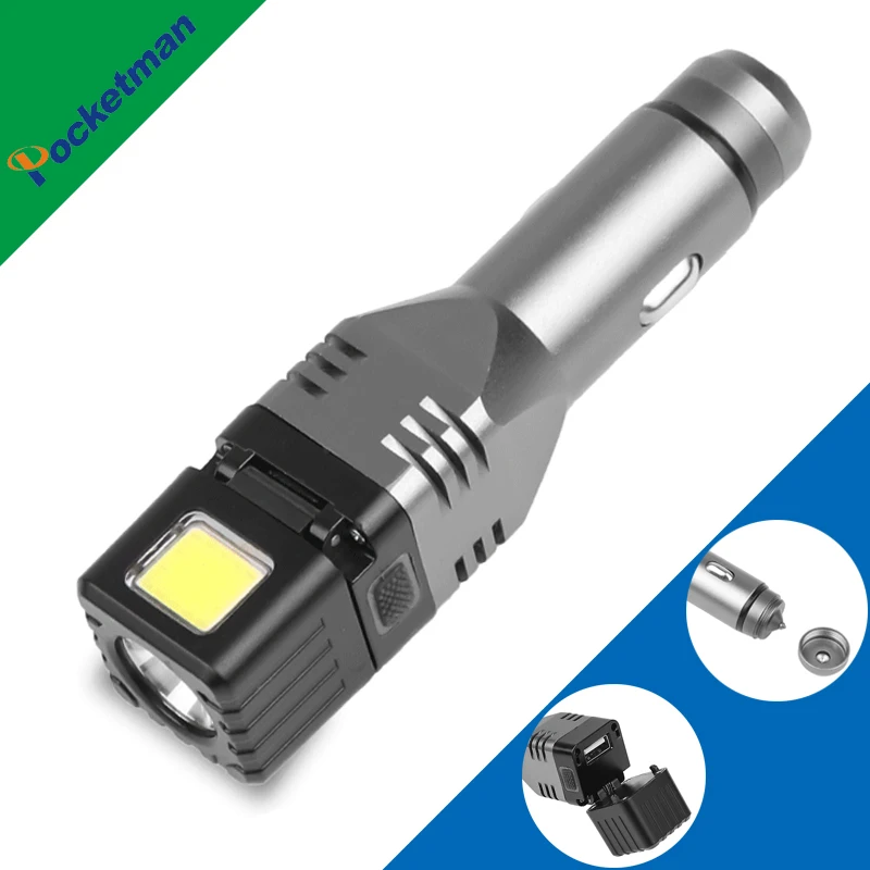 2020New car rechargeable LED flashlight powerful tail safety hammer head with magnet portable lighting torch USB emergency light | Освещение