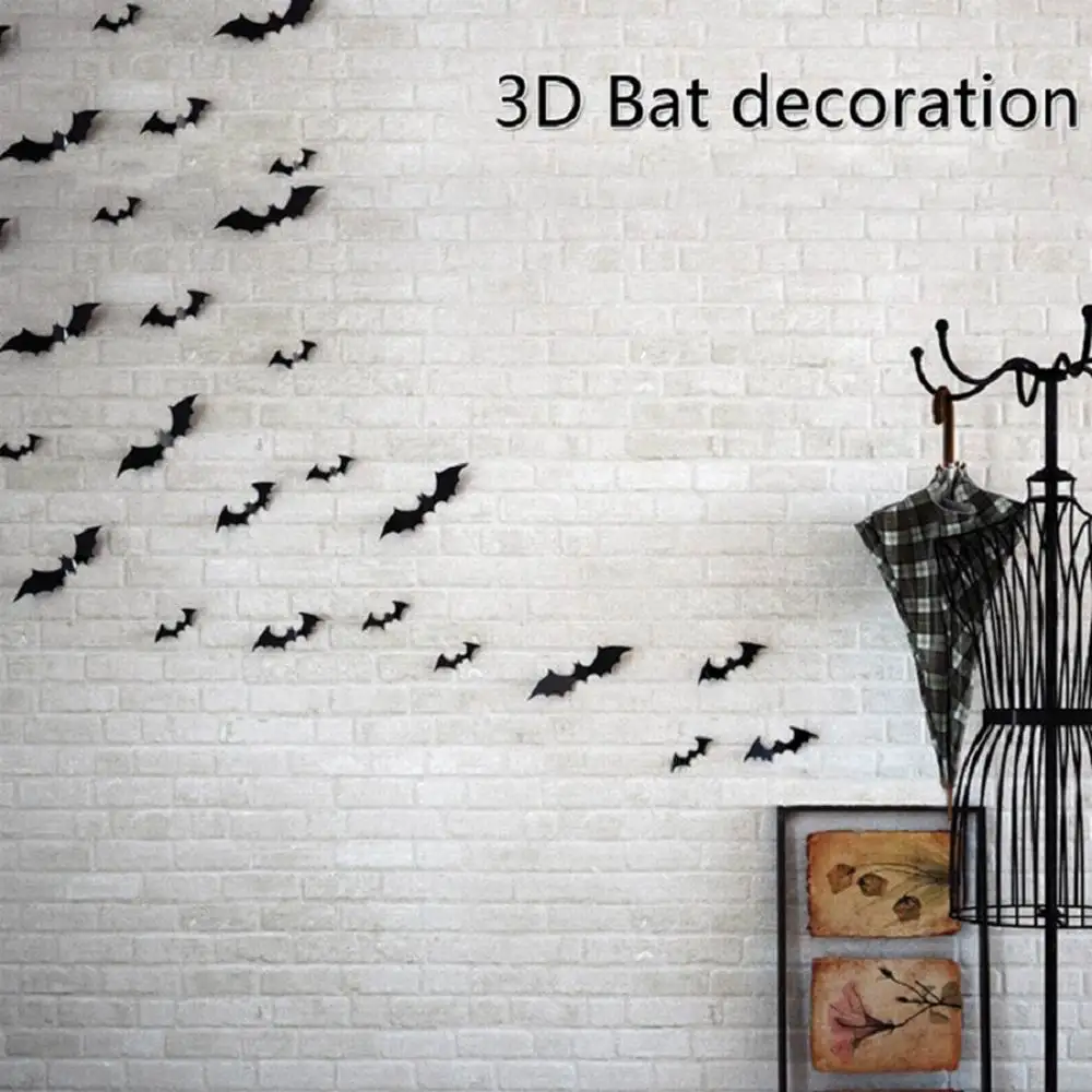 12 шт./компл. украшение на Хэллоуин 3D летучая мышь настенная наклейка сделай сам