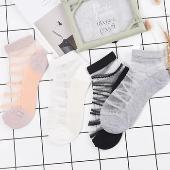 

4 pairs / spring and summer sexy glass stockings thin transparent female stockings lace socks stripe socks