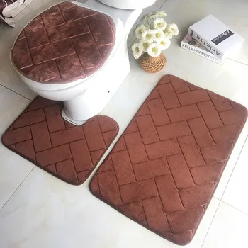 

3D Embossed Bathroom Bath Mat Set Toilet Carpet Set Flannel Non-Slip Rug Set Toilet Lid Cover Shower Room Rug Floor Mats WJ817