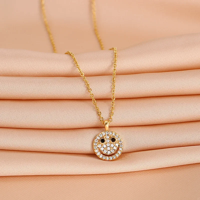 Gold plated Smile Face necklace for women 2020 New Fashion Jewelry Rhinestore Pendant Cute Necklace Luxury Style European Korea - Image 3