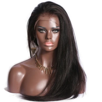 

26" 13x6 Yaki Straight Lace Front Wig Human Hair Long Peruvian Remy Pre Plucked Lace Frontal Wig with Baby Hair Natural Color