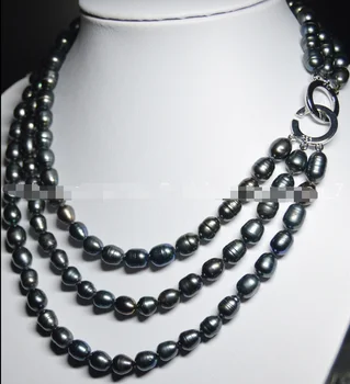 

NATURAL 3 ROWS 7-8MM BLACK CULTURED PEARL JEWELRY NECKLACE 17-19”