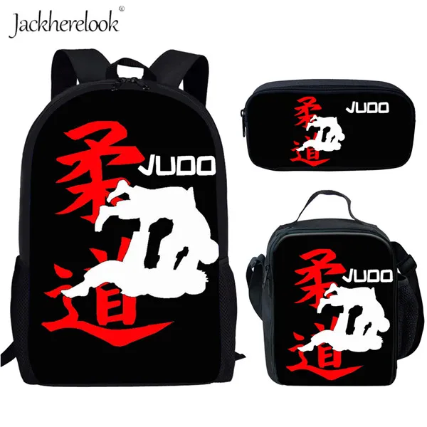 Комплект из 3 предметов, школьные сумки Judo для мальчиков и девочек, крутой Детский рюкзак первоклассника, сумка для книг, детская коробка для завтрака, пенал - Цвет: HK3262CGK