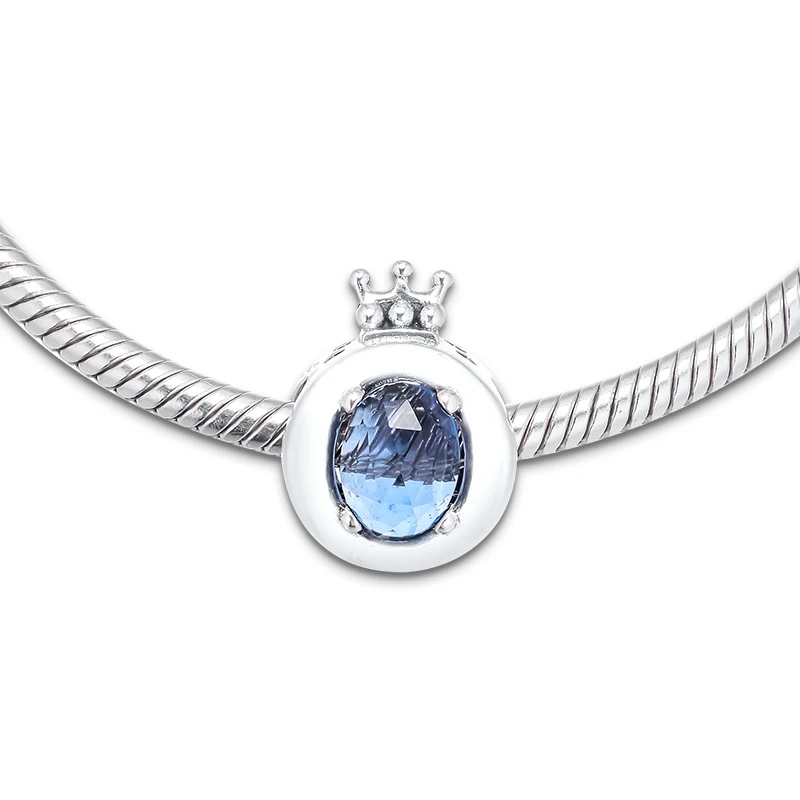 CKK Blue Sparkling Crown O Charms 925 Fit Pandora Браслеты из стерлингового серебра Шарм бусины для бусина для изготовления украшений kralen