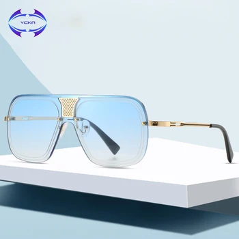 

VCKA pilot Men Sunglasses Steampunk Rimless Metal Frame UV400 Sun Glasses Conjoined lens Trending Tony Stark Women Punk Eyewear