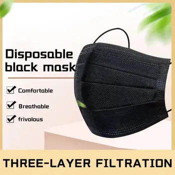 

10/50/100/200/500pcs disposable mask 3-layer non-woven melt blown ear hook civil dust-proof and breathable black adult mask